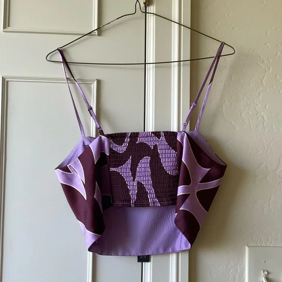 NWT House of Harlow 1960 Burgundy Purple Retro Print Satin Cami Crop Top Medium - Picture 7 of 8